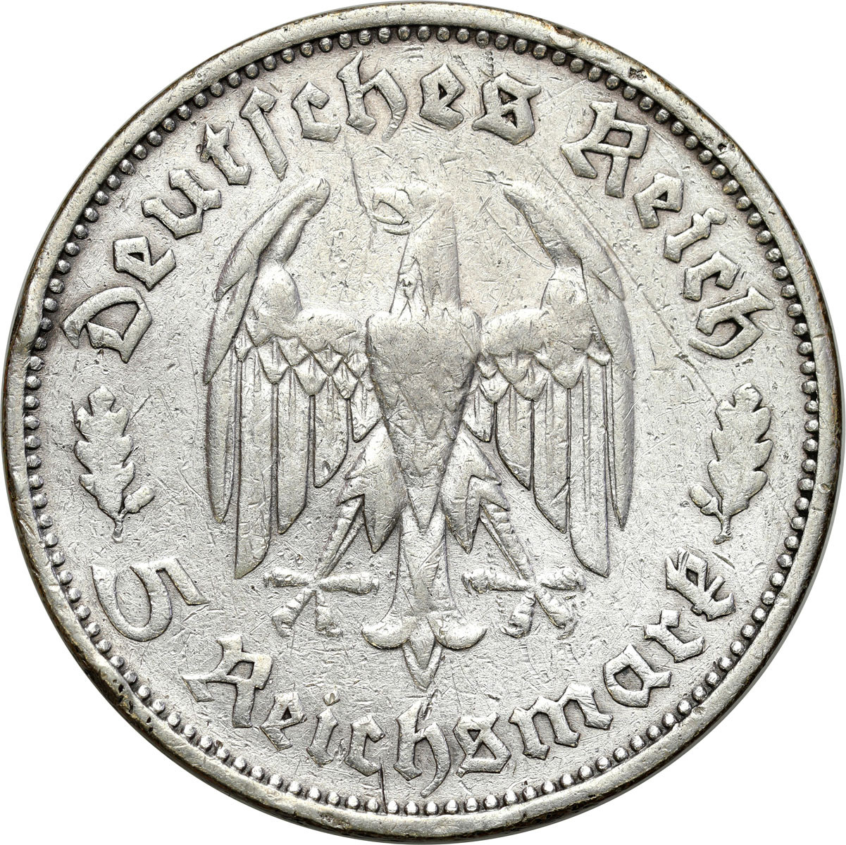 Niemcy, III Rzesza. 5 marek 1934 F, Stuttgart, Schiller - RZADKIE